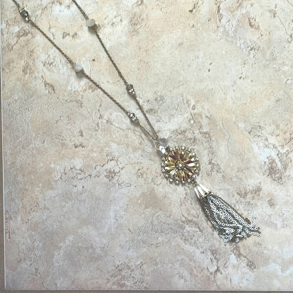 Floral long tassel necklace